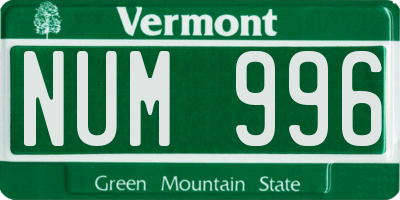 VT license plate NUM996