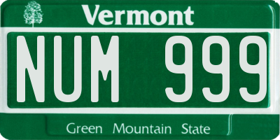 VT license plate NUM999