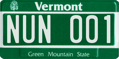 VT license plate NUN001
