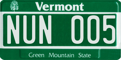 VT license plate NUN005