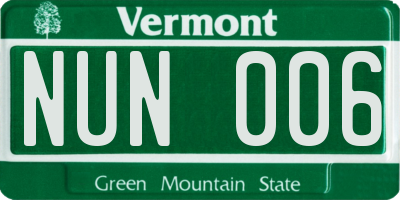 VT license plate NUN006
