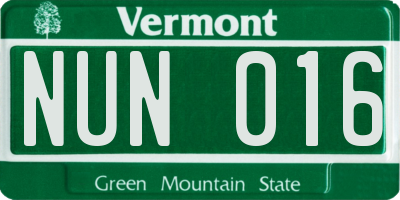 VT license plate NUN016