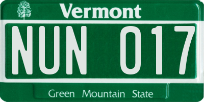 VT license plate NUN017