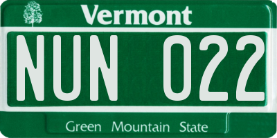 VT license plate NUN022