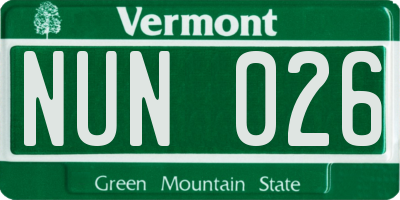 VT license plate NUN026