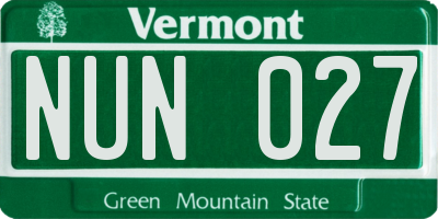 VT license plate NUN027