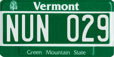VT license plate NUN029