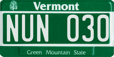 VT license plate NUN030