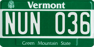 VT license plate NUN036