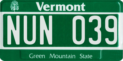 VT license plate NUN039