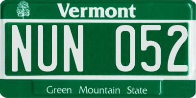 VT license plate NUN052