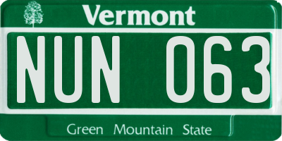 VT license plate NUN063