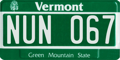 VT license plate NUN067