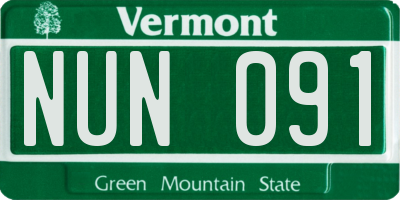 VT license plate NUN091