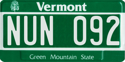 VT license plate NUN092