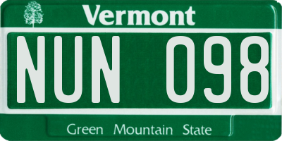 VT license plate NUN098
