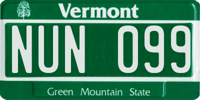 VT license plate NUN099