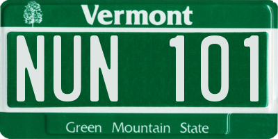 VT license plate NUN101