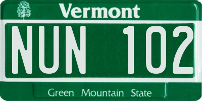 VT license plate NUN102