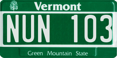 VT license plate NUN103