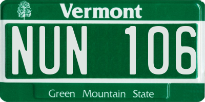 VT license plate NUN106