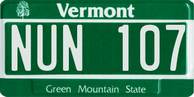 VT license plate NUN107
