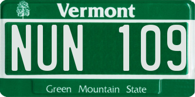 VT license plate NUN109