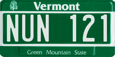 VT license plate NUN121