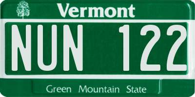 VT license plate NUN122
