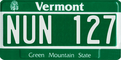 VT license plate NUN127