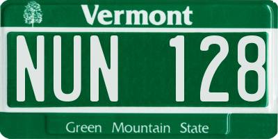 VT license plate NUN128