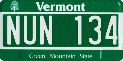 VT license plate NUN134