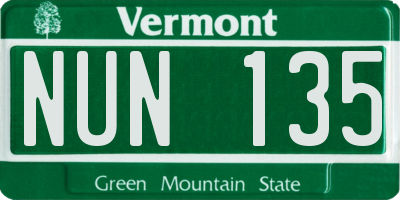 VT license plate NUN135