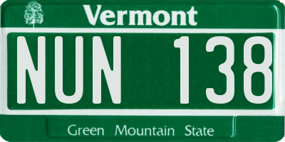 VT license plate NUN138