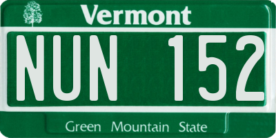 VT license plate NUN152