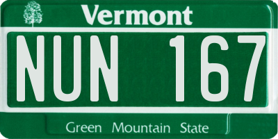 VT license plate NUN167