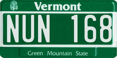 VT license plate NUN168