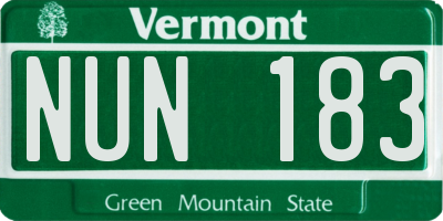 VT license plate NUN183