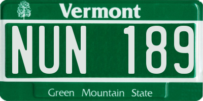 VT license plate NUN189