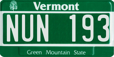 VT license plate NUN193