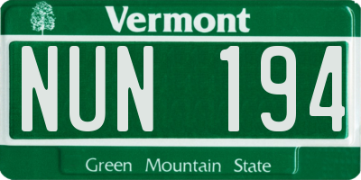 VT license plate NUN194