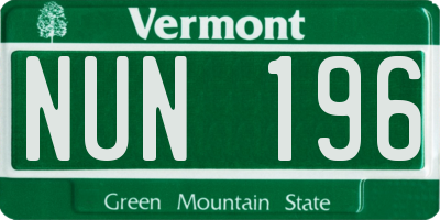VT license plate NUN196