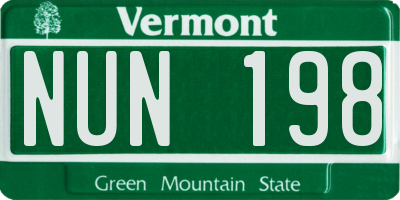 VT license plate NUN198