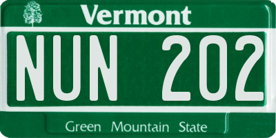 VT license plate NUN202