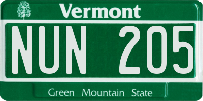VT license plate NUN205
