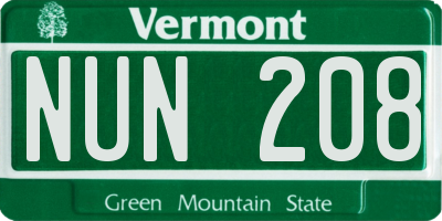 VT license plate NUN208