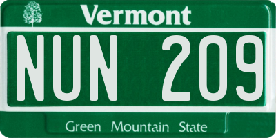 VT license plate NUN209