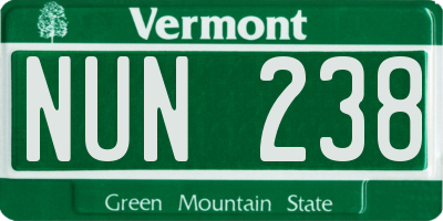 VT license plate NUN238