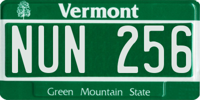 VT license plate NUN256