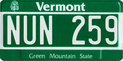 VT license plate NUN259